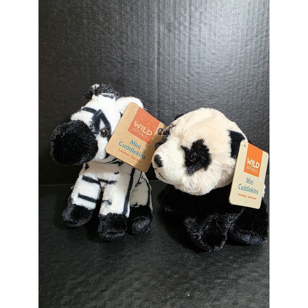 Wild Republic Cuddlekins Baby Zebra & Baby Panda ULTRA SOFT 6" Plush Lot NWT